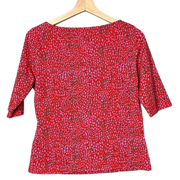 TED BAKER Cotton Willew Elbow Length Top in Pink Spotted Animal Print US Sz S - Picture 4 of 10